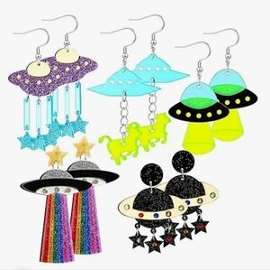 Alien UFO Dangle Earrings Set - Colorful Space-Themed Earrings
